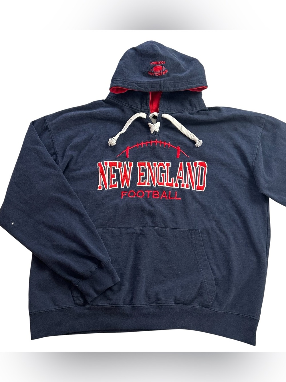 Retro New England Football Sweatshirt Mens XL Blue Hoodie Bay State Gear Lace Up